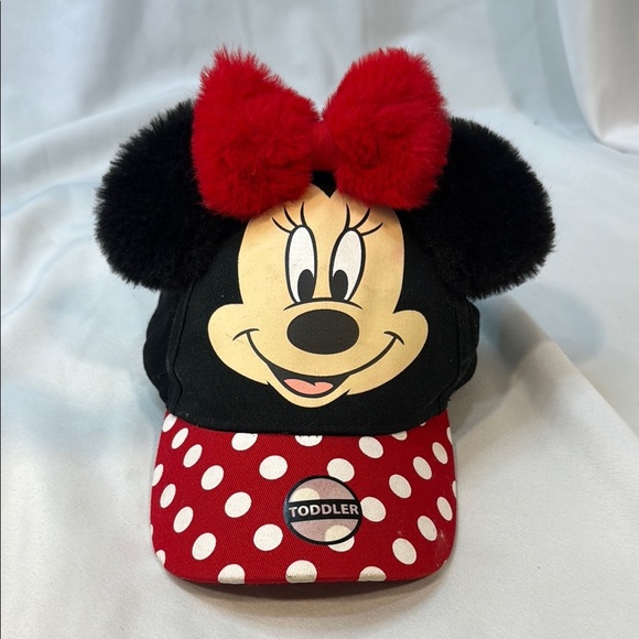 Disney Other - Disney Minnie Mouse Toddler Cap - Red&Black, Fuzzy Ears, adjustable back